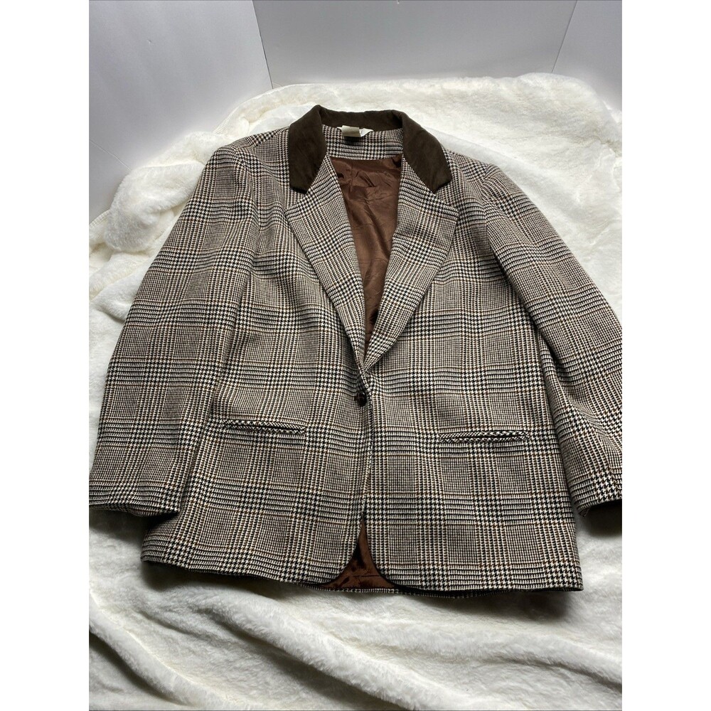 VTG Sellecca Plaid Blazer Jacket Women’s 14 Brown Velvet Collar Dark Academia